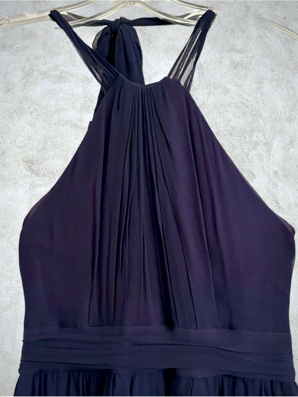 Ann Taylor 100% Silk Halter Dress Navy Sz 6 Tie Neck Pleated Chiffon Formal Mini - Picture 4 of 14